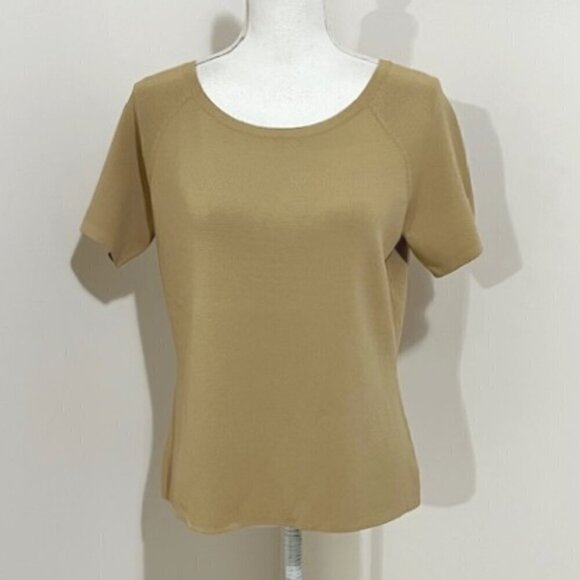 Vintage Pendleton Tan Sweater Top Knit Short Sleeve Crew Neck Large Petite - Picture 1 of 3